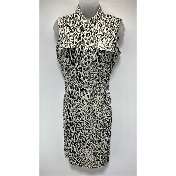 Calvin Klein Womens Sleeveless Animal Print Dress Pocket 1/2 Button Front Sz 10 - Picture 1 of 8